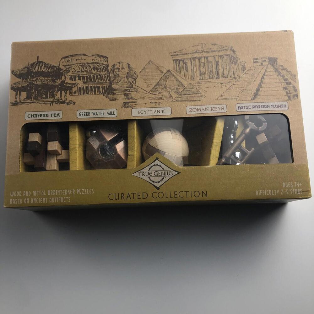True Genius 5 Curated Collection Brainteaser Puzzles, Wood & Metal